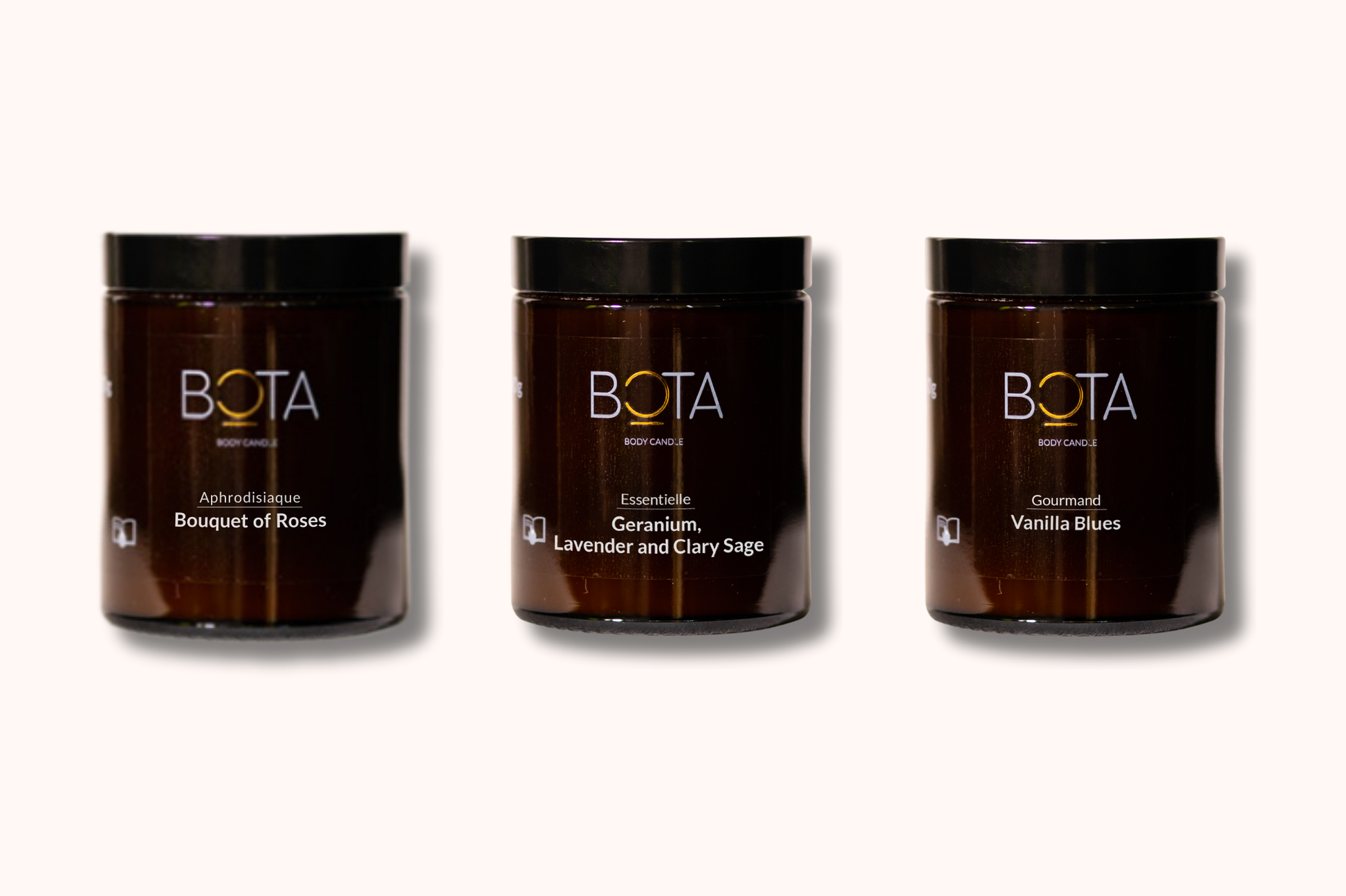 The original set including bouquet of roses, Geranium, lavender and clary sage and vanilla blues body candle. 